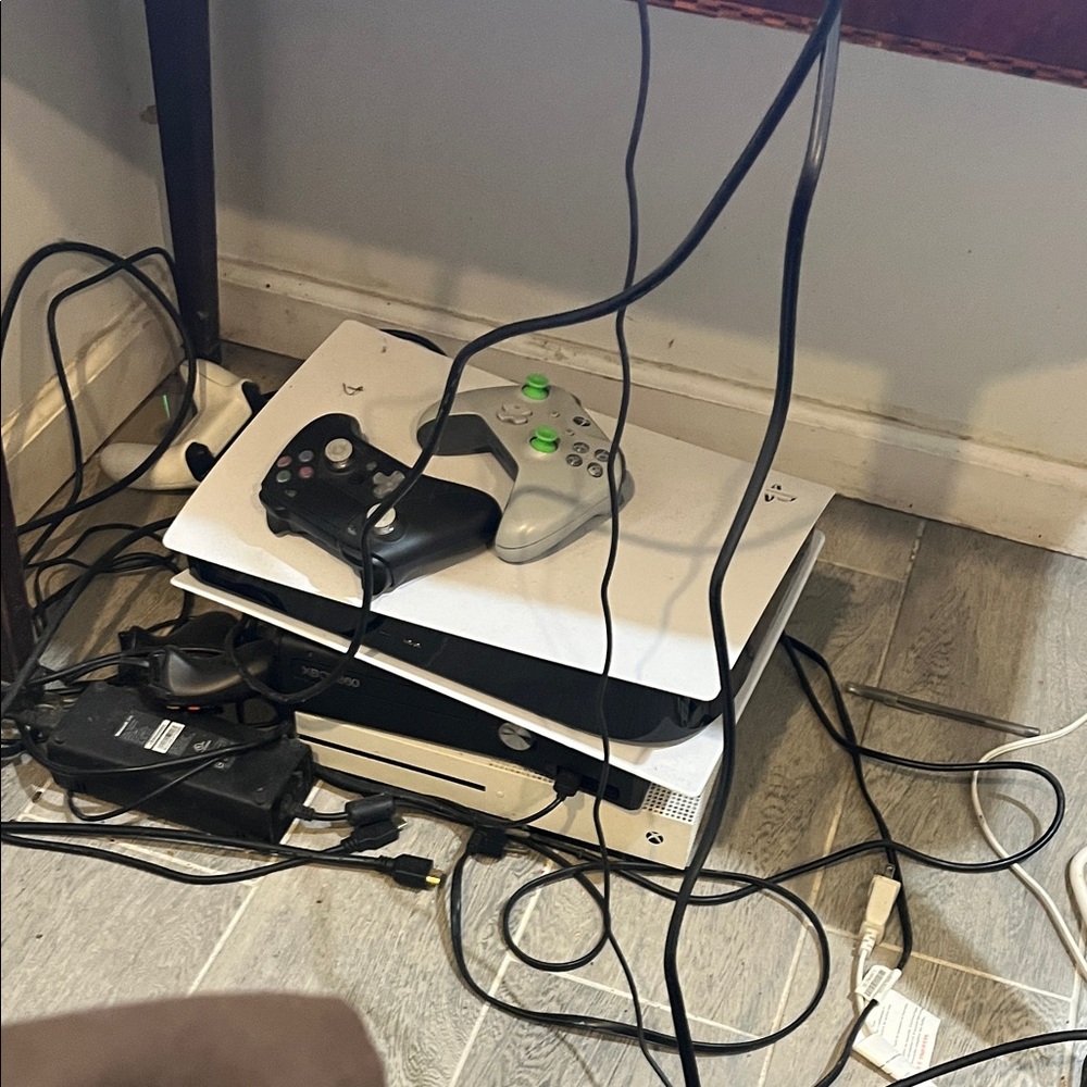 Advanced Black and White Gaming Console with Dual Controllers